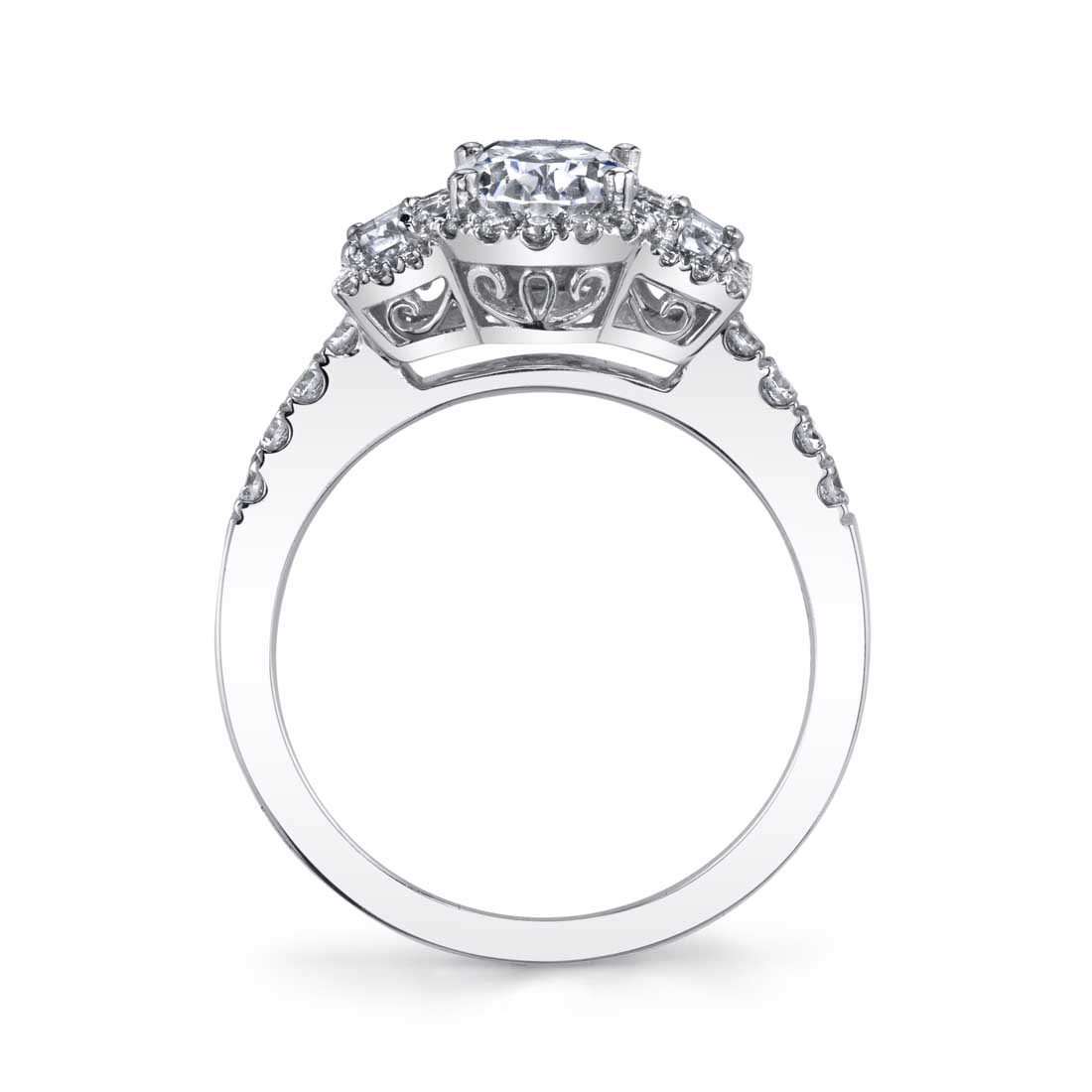 Oval Cut Three Stone Halo Engagement Ring - Paige