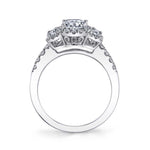 Oval Cut Three Stone Halo Engagement Ring - Paige