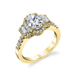 Oval Cut Three Stone Halo Engagement Ring - Paige