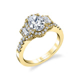 Oval Cut Three Stone Halo Engagement Ring - Paige