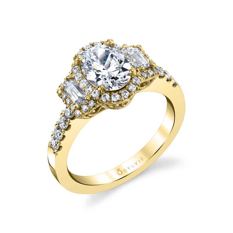 Oval Cut Three Stone Halo Engagement Ring - Paige