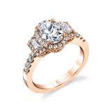 Oval Cut Three Stone Halo Engagement Ring - Paige