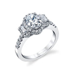 Oval Cut Three Stone Halo Engagement Ring - Paige