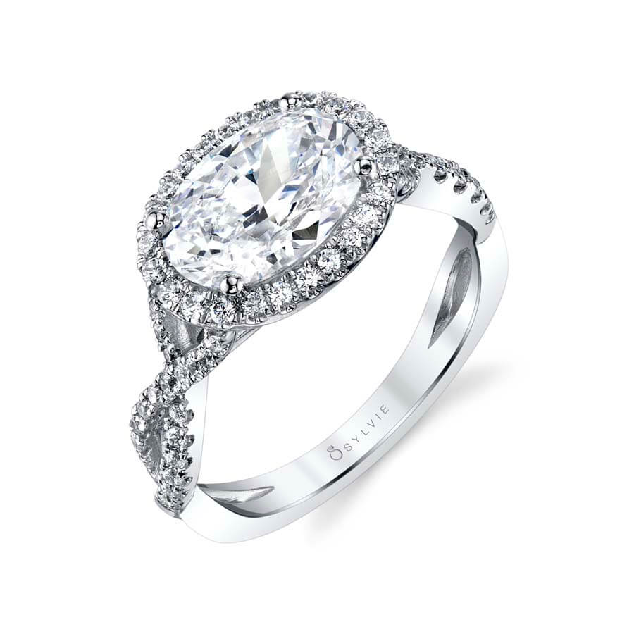 Oval Cut East to West Halo Spiral Engagement Ring - Anastasia