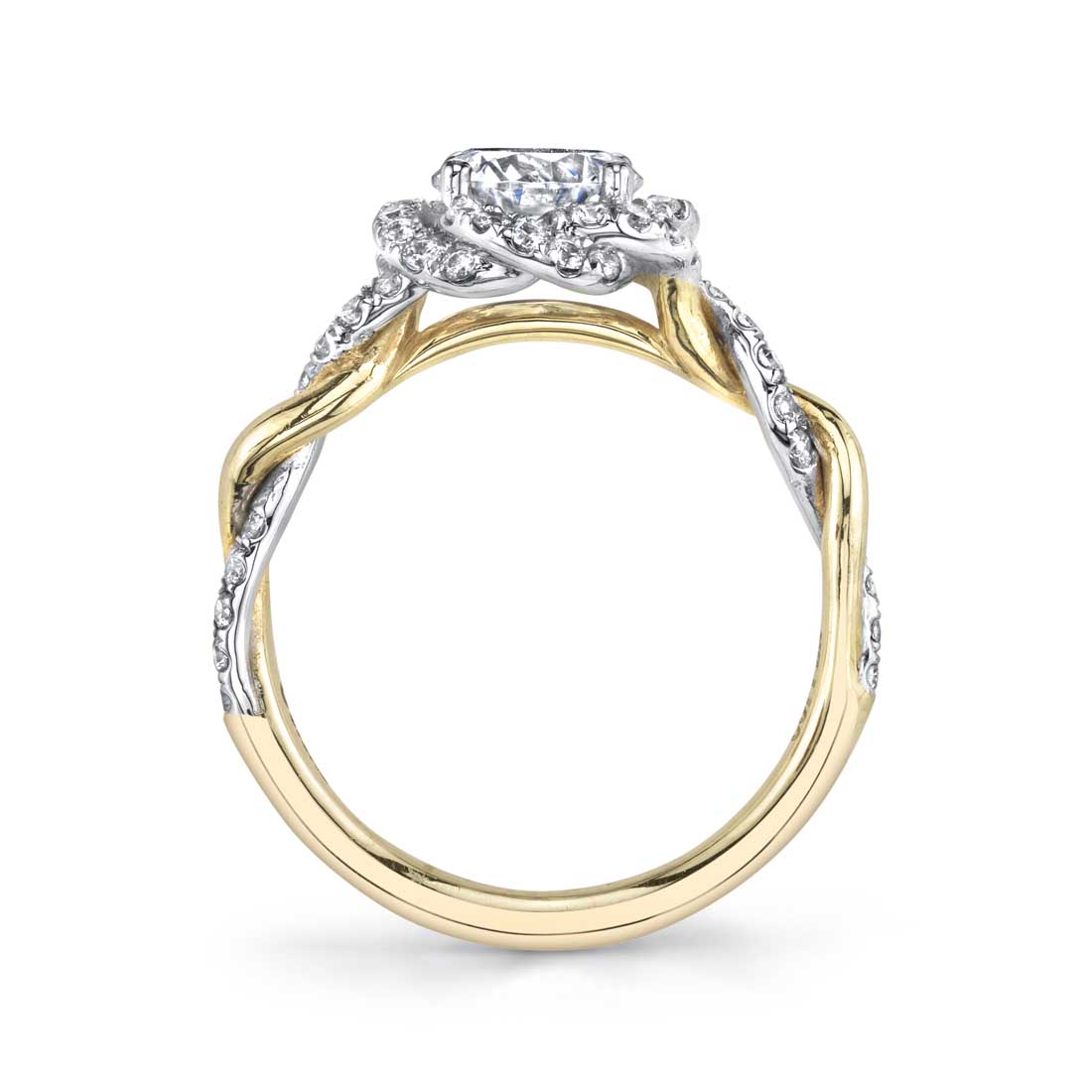 Gabrielle - Unique Spiral Halo Engagement Ring Two Tone Yellow Gold
