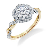 Gabrielle - Unique Spiral Halo Engagement Ring Two Tone Yellow Gold