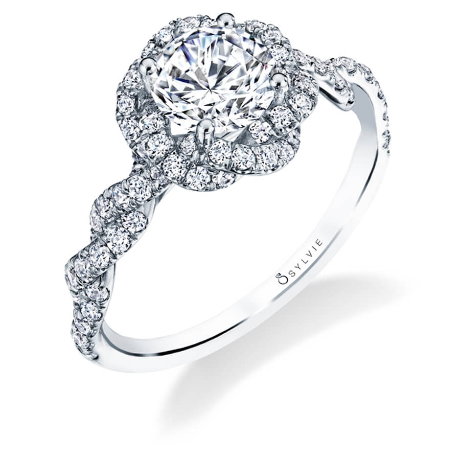 Anaelle - Spiral Engagement Ring with Halo