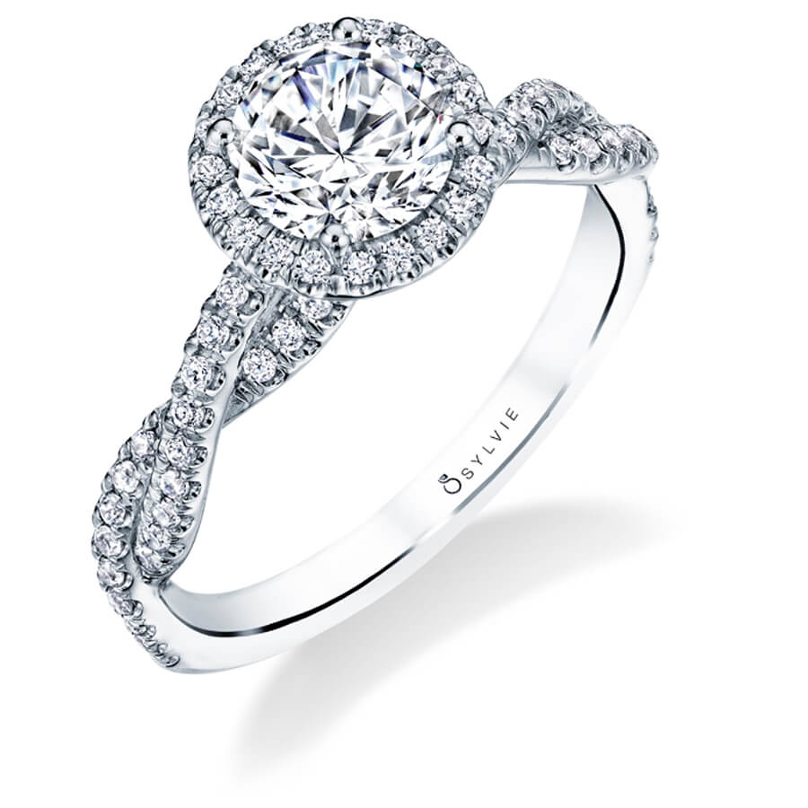 Ava - Modern Spiral Engagement Ring with Halo