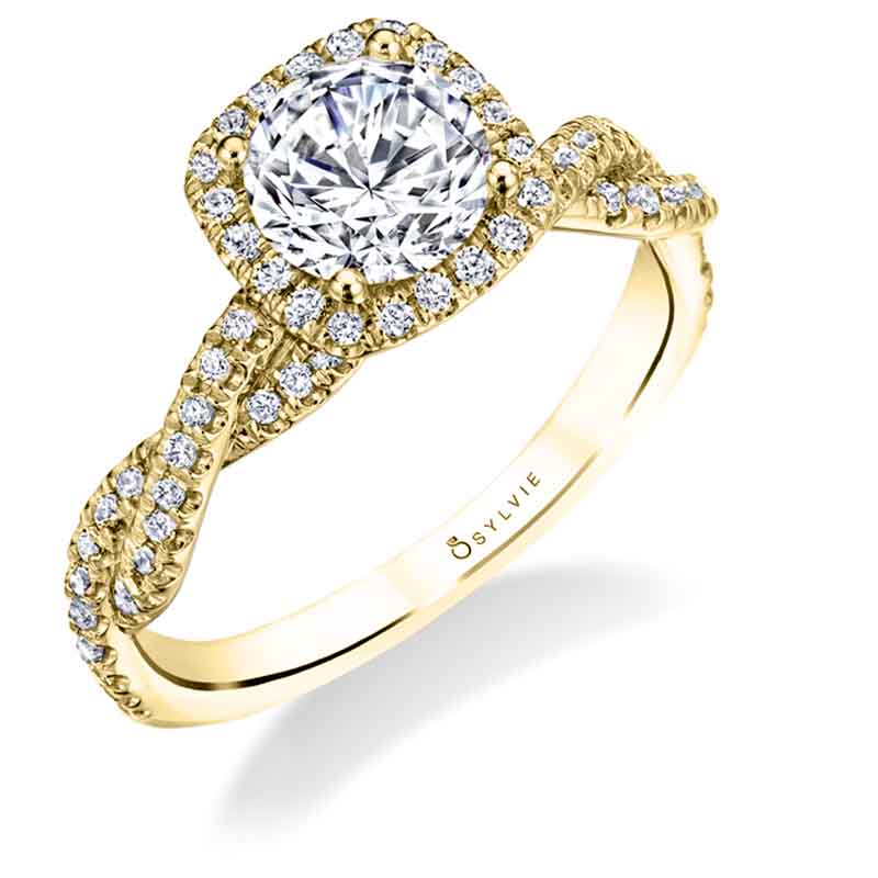 Ava - Modern Spiral Engagement Ring with Halo