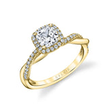 Cushion Cut halo Engagement Ring with Spiral Band - Coralie