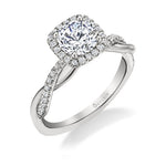 Coralie - Spiral Engagement Ring with Cushion Halo