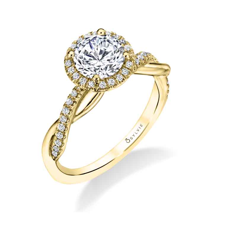 Coralie - Modern Spiral Engagement Ring with Halo
