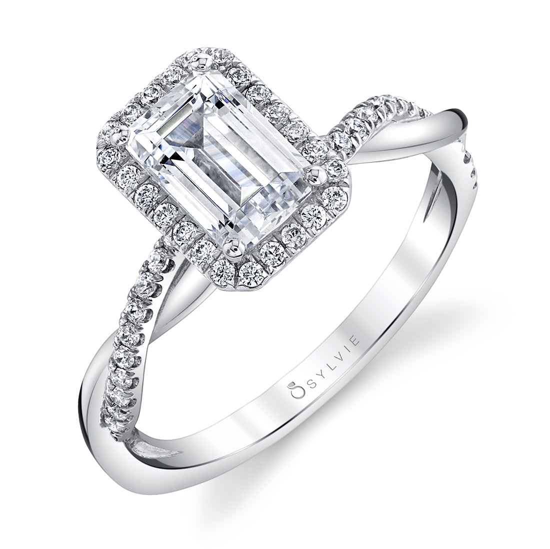 Coralie - Emerald Cut Engagement Ring with Halo
