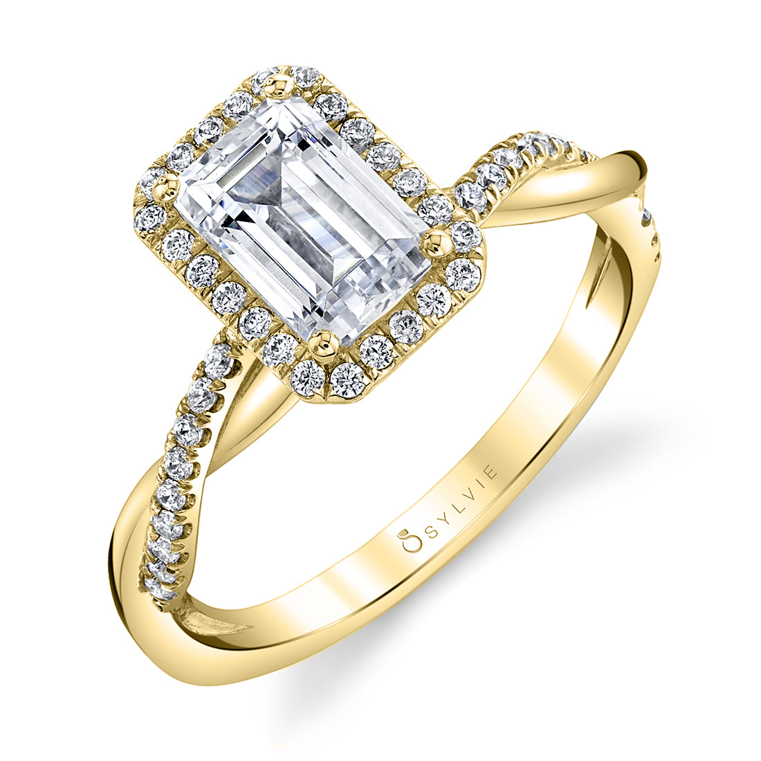 Coralie - Emerald Cut Engagement Ring with Halo