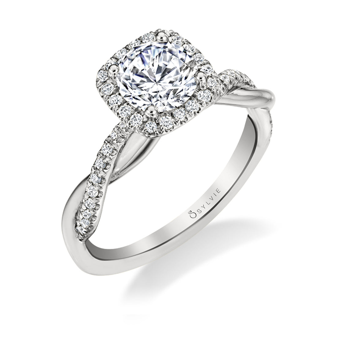 Coralie - Spiral Engagement Ring with Cushion Halo