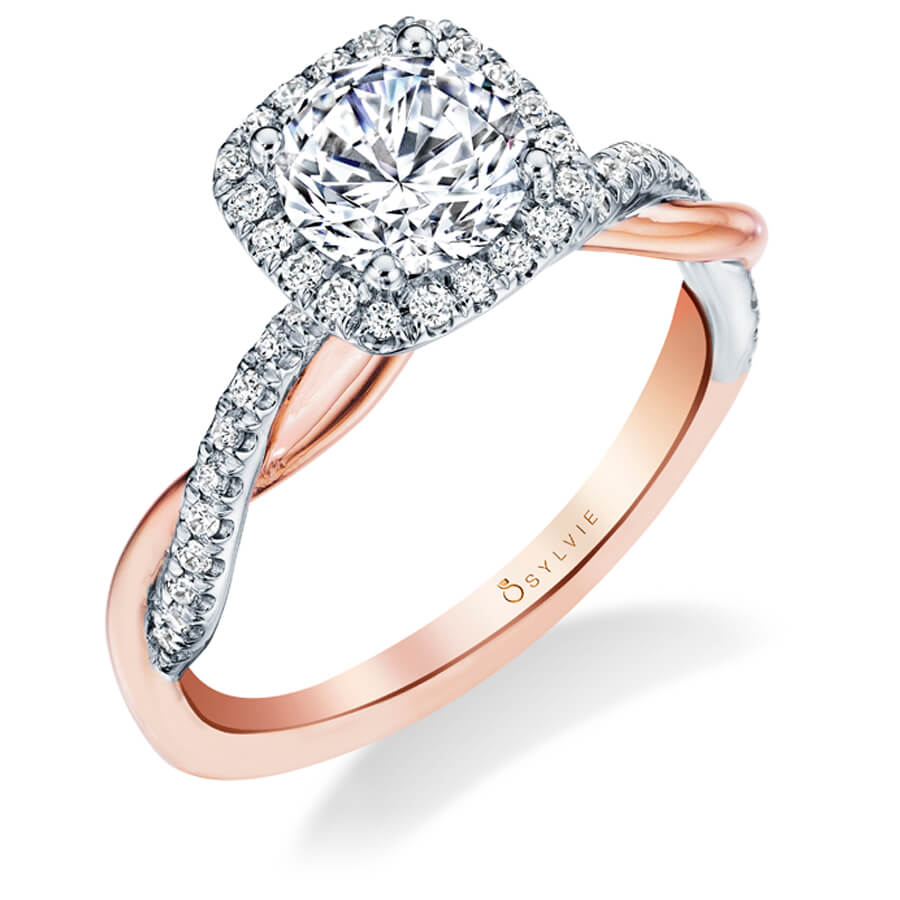 Coralie - Cushion Cut Spiral Engagement Ring Two Tone