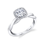 Cushion Halo Engagement Ring with Spiral Band - Coralie