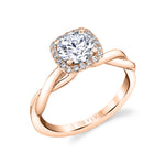 Cushion Halo Engagement Ring with Spiral Band - Coralie