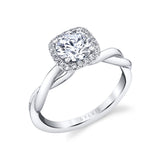 Cushion Halo Engagement Ring with Spiral Band - Coralie