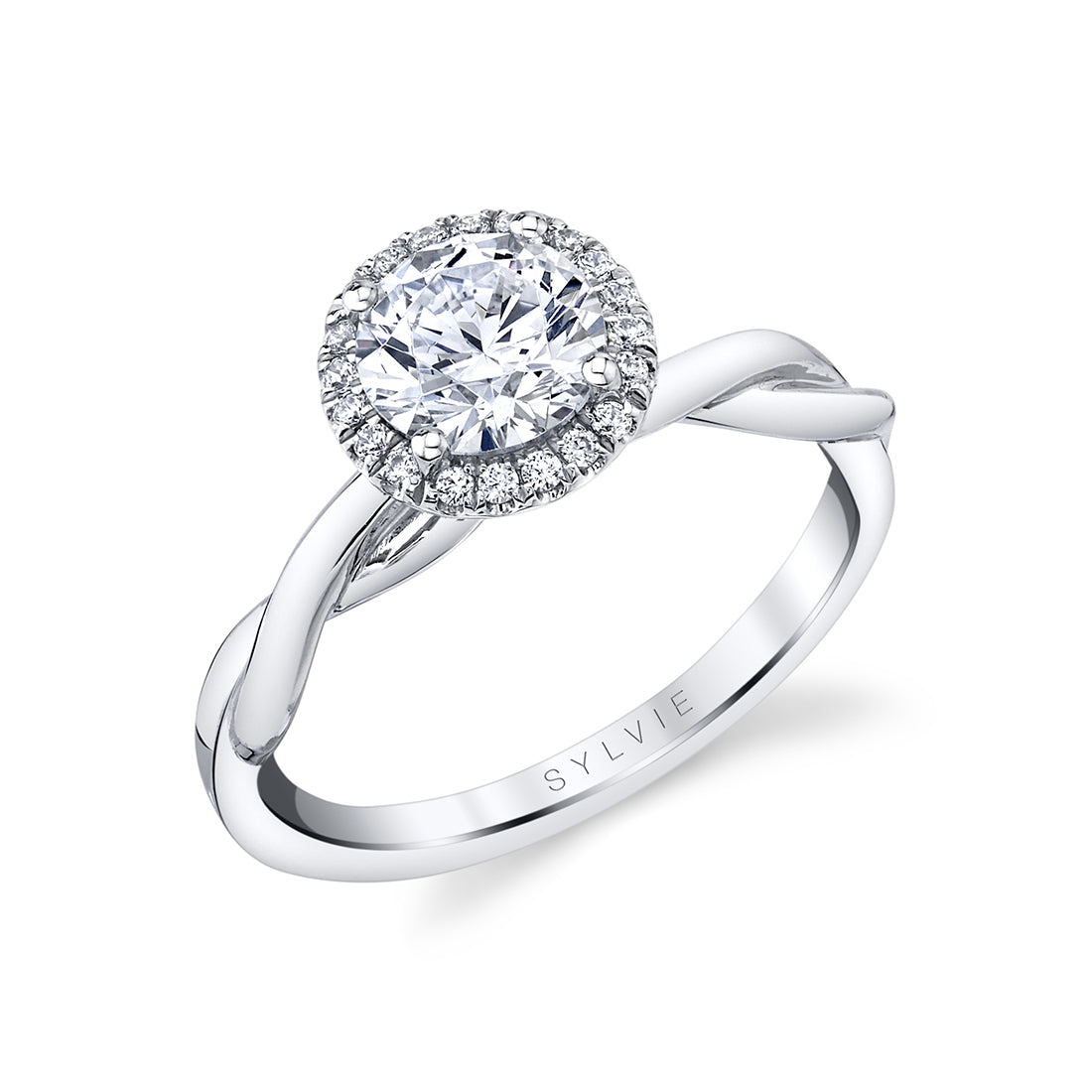 Halo Engagement Ring with Spiral Band - Coralie