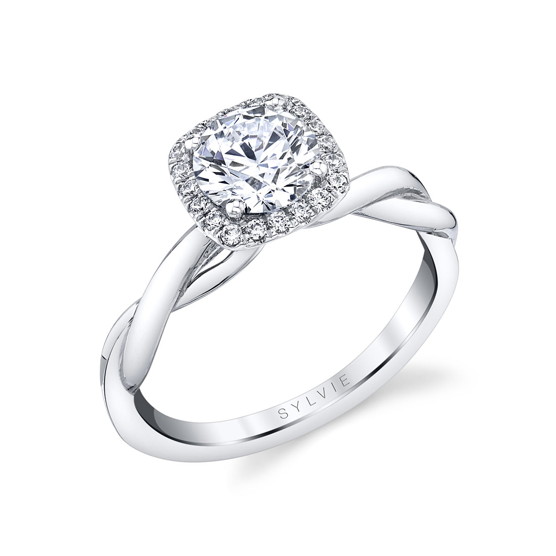Cushion Halo Engagement Ring with Spiral Band - Coralie