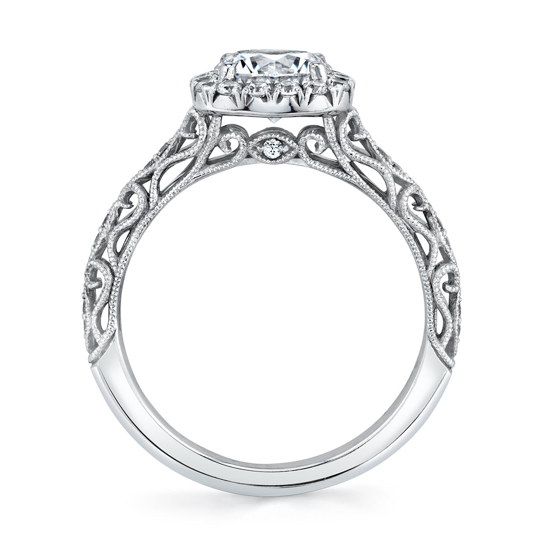 Round Cut Cushion Halo Modern Vintage Engagement Ring - Regine