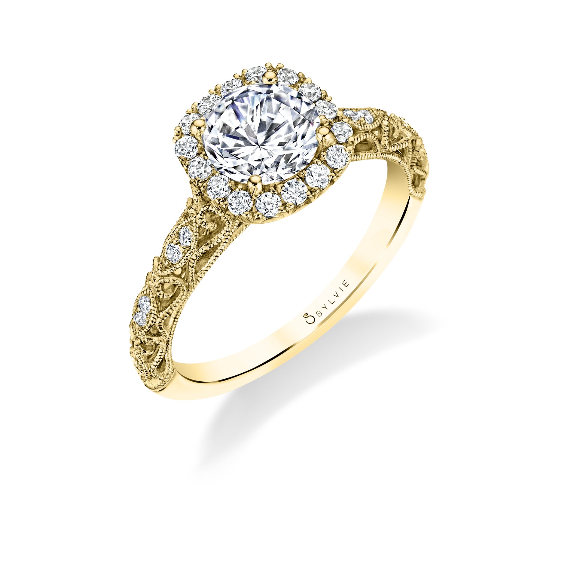Round Cut Cushion Halo Modern Vintage Engagement Ring - Regine