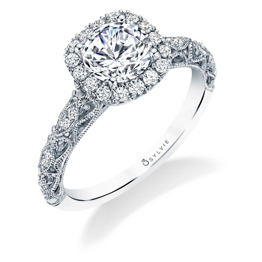 Round Cut Cushion Halo Modern Vintage Engagement Ring - Regine