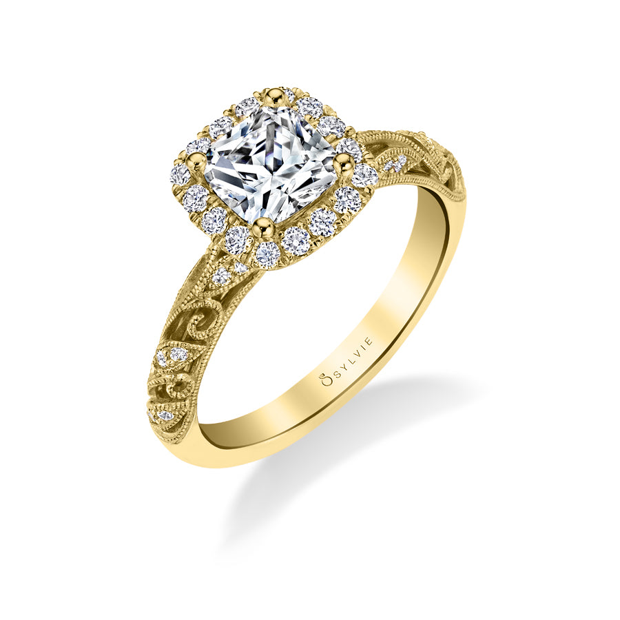 Vintage Cushion Cut Halo Engagement Ring - Rochelle