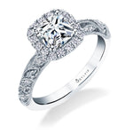 Vintage Cushion Cut Halo Engagement Ring - Rochelle