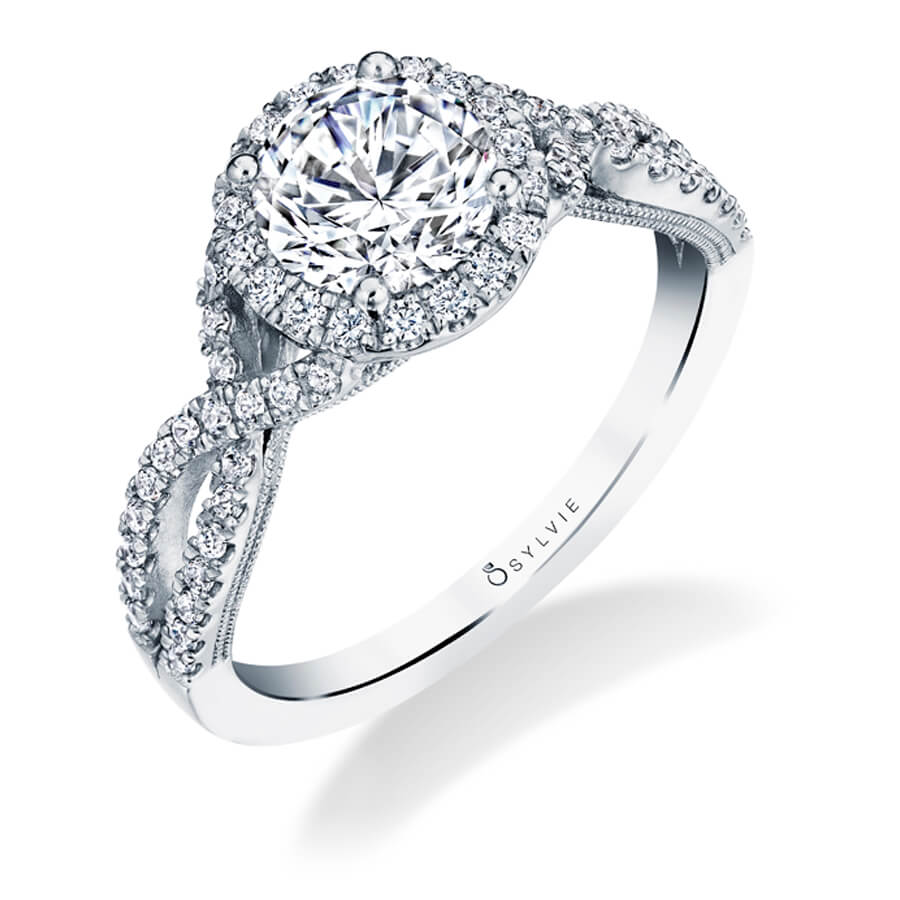 Klariss - Spiral Split Shank Engagement Ring with Halo