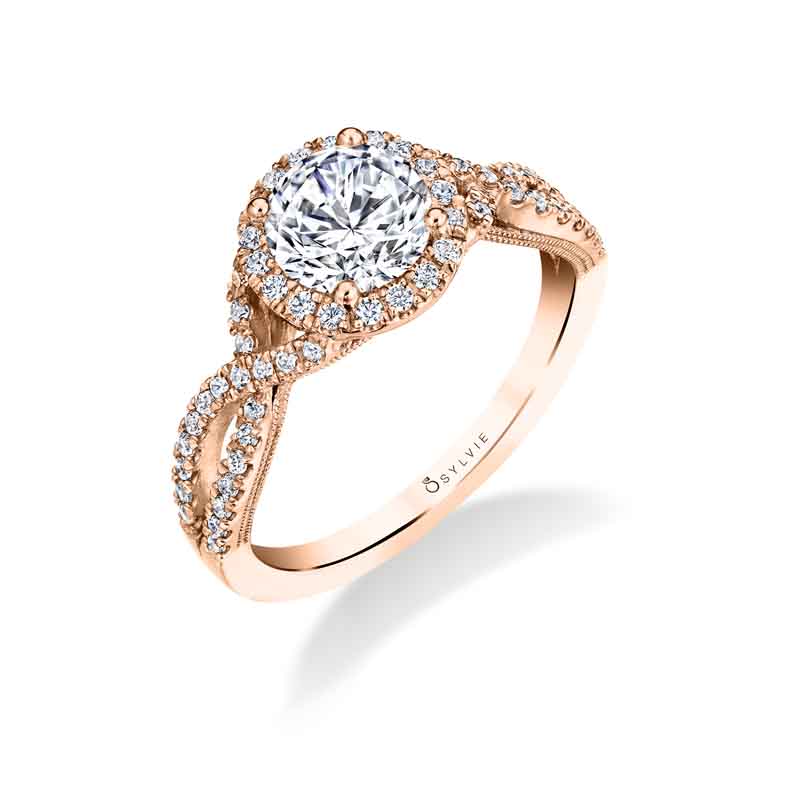 Klariss - Spiral Split Shank Engagement Ring with Halo