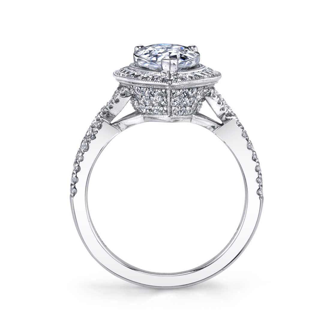 Alessandra - Pear Cut Spiral Engagement Ring with Halo