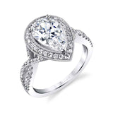 Alessandra - Pear Cut Spiral Engagement Ring with Halo