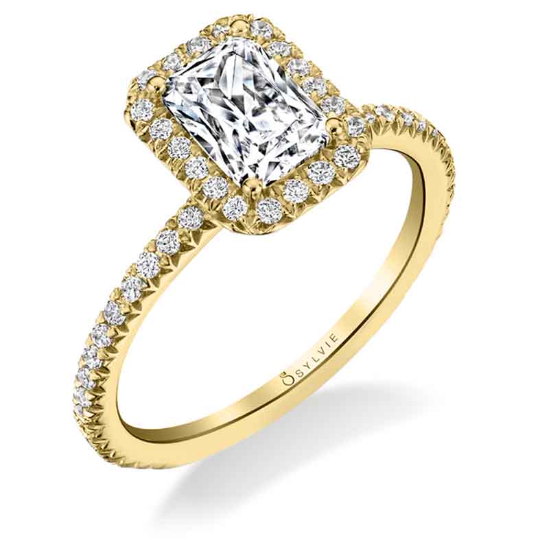 Emerald Cut Halo Engagement Ring - Vivian