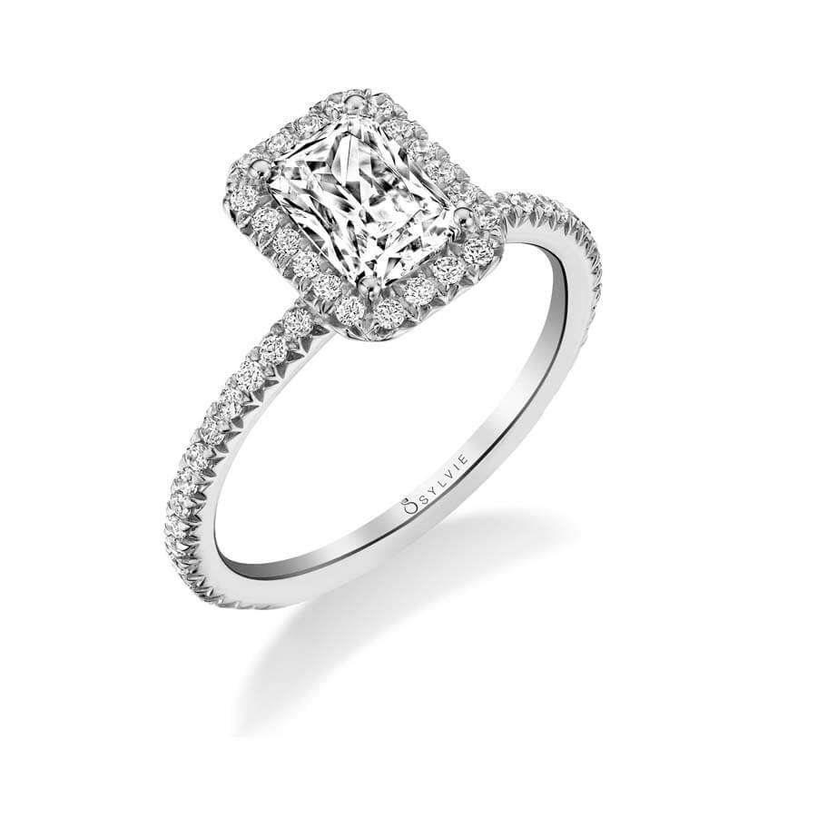 Emerald Cut Halo Engagement Ring - Vivian