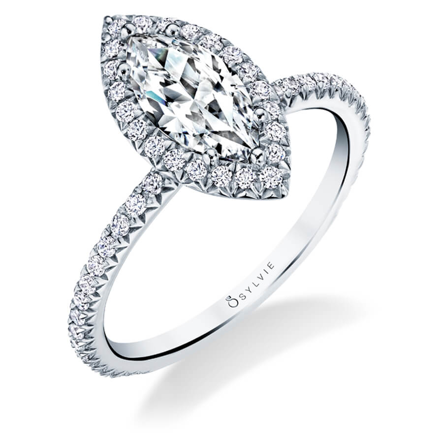 Marquise Cut Halo Engagement Ring - Vivian