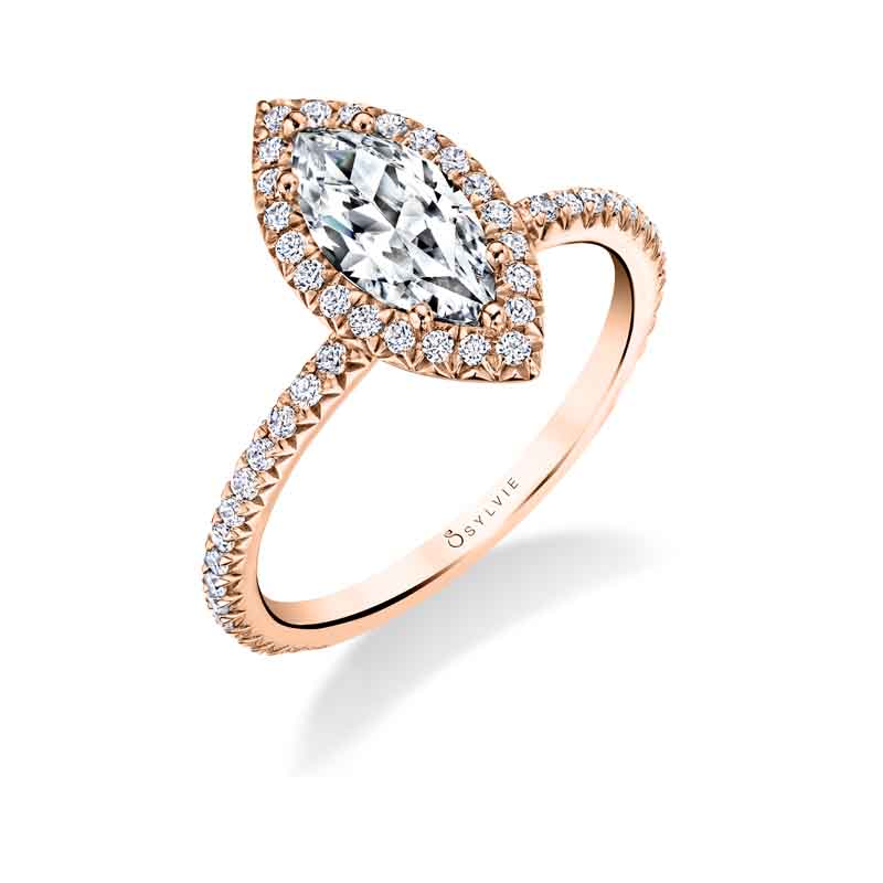 Marquise Cut Halo Engagement Ring - Vivian