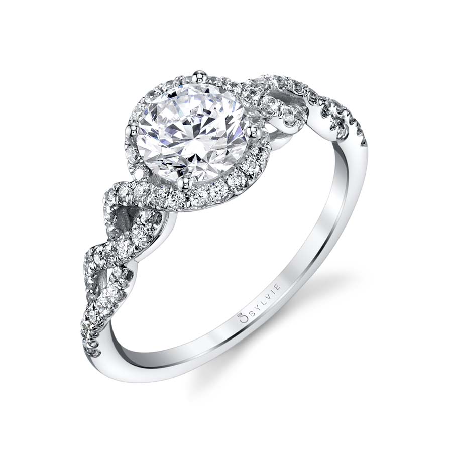 Audrey - Spiral Engagement Ring with Halo