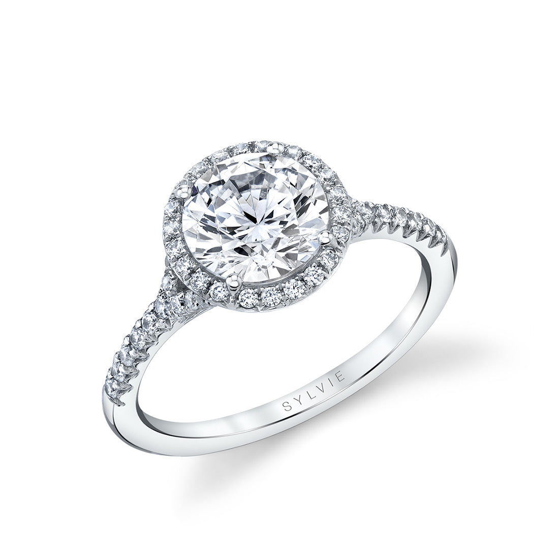 Round Cut Split Shank Halo Engagement Ring - Alexandra