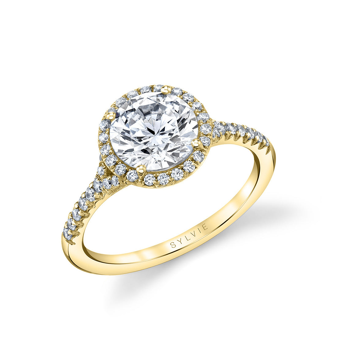 Round Cut Split Shank Halo Engagement Ring - Alexandra