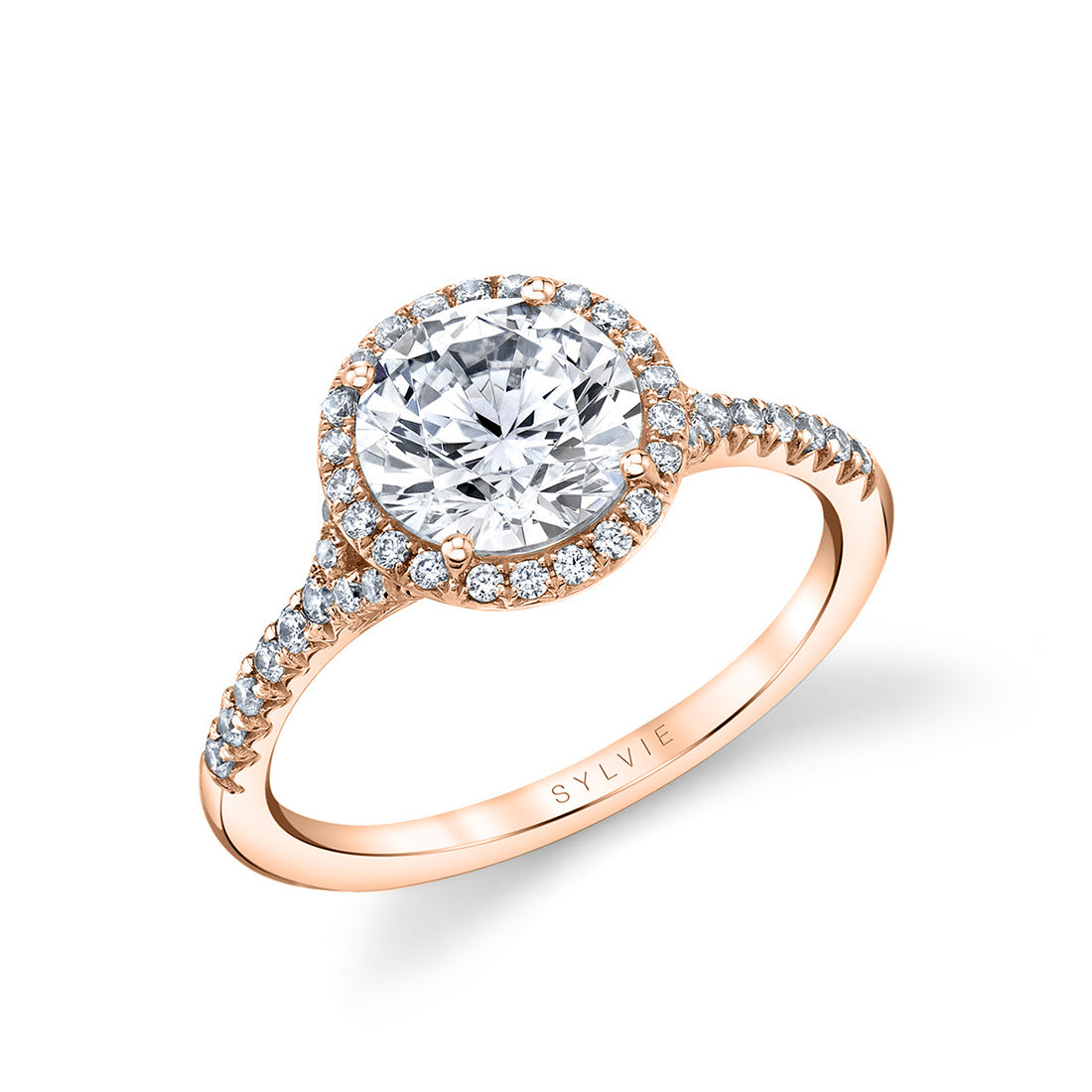 Round Cut Split Shank Halo Engagement Ring - Alexandra