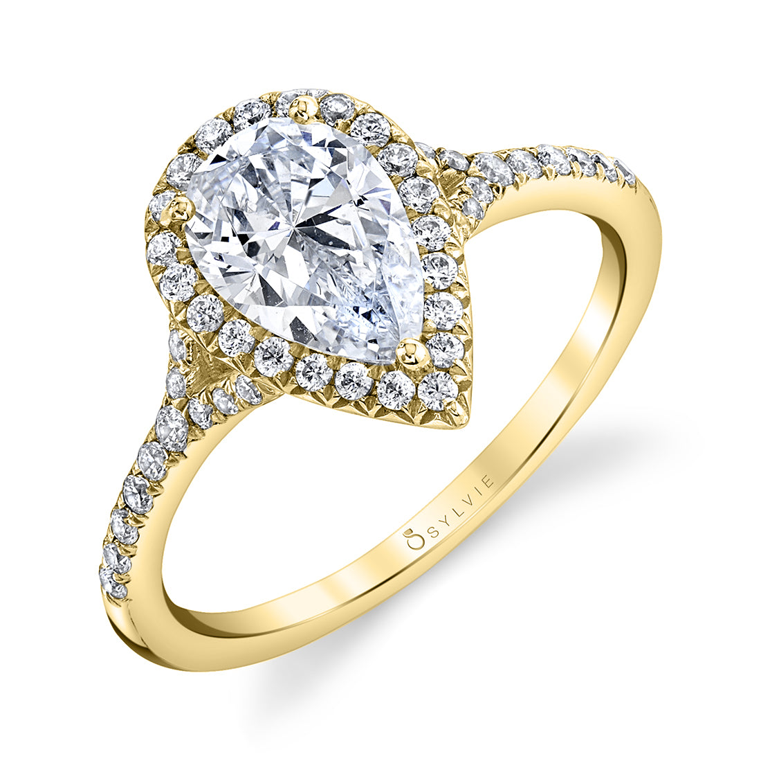 Pear Shaped Split Shank Halo Engagement Ring - Alexandra