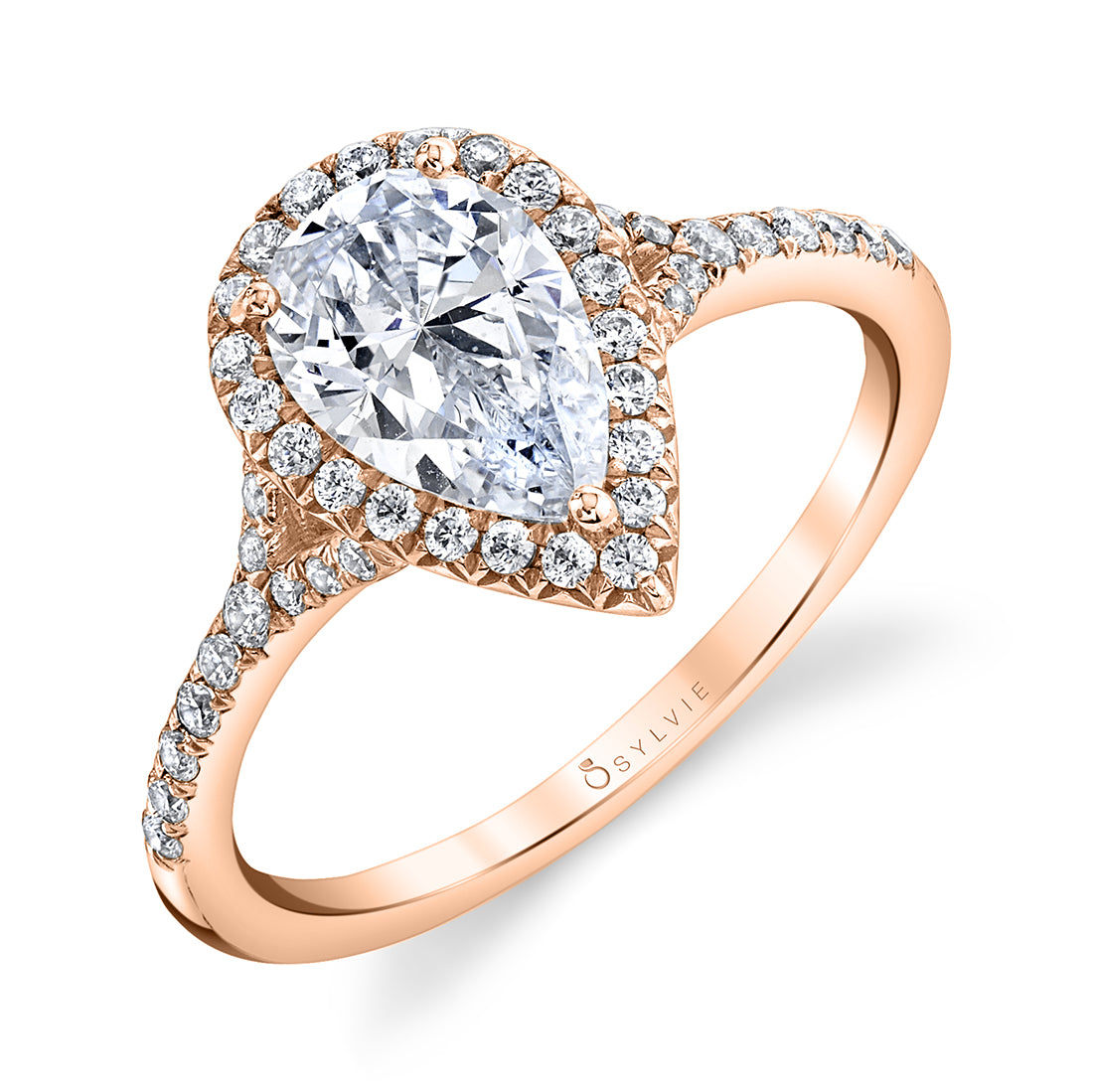 Pear Shaped Split Shank Halo Engagement Ring - Alexandra