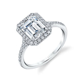 Emerald Cut Split Shank Halo Engagement Ring - Alexandra