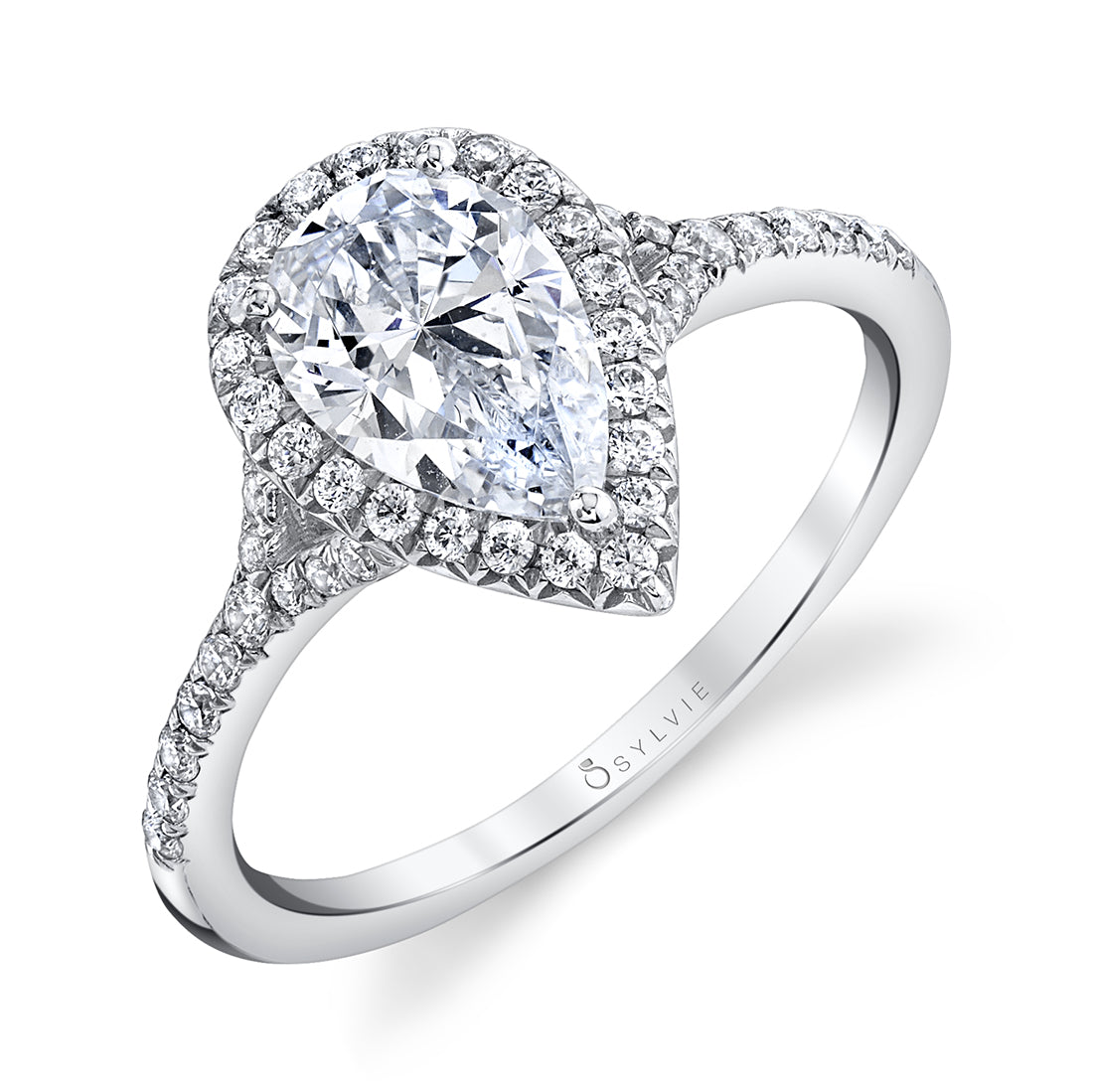 Pear Shaped Split Shank Halo Engagement Ring - Alexandra