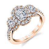 Oval Cut Three Stone Classic Halo Engagement Ring - Dara