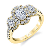 Oval Cut Three Stone Classic Halo Engagement Ring - Dara