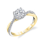 Two Tone Spiral Engagement Ring in Yellow Gold