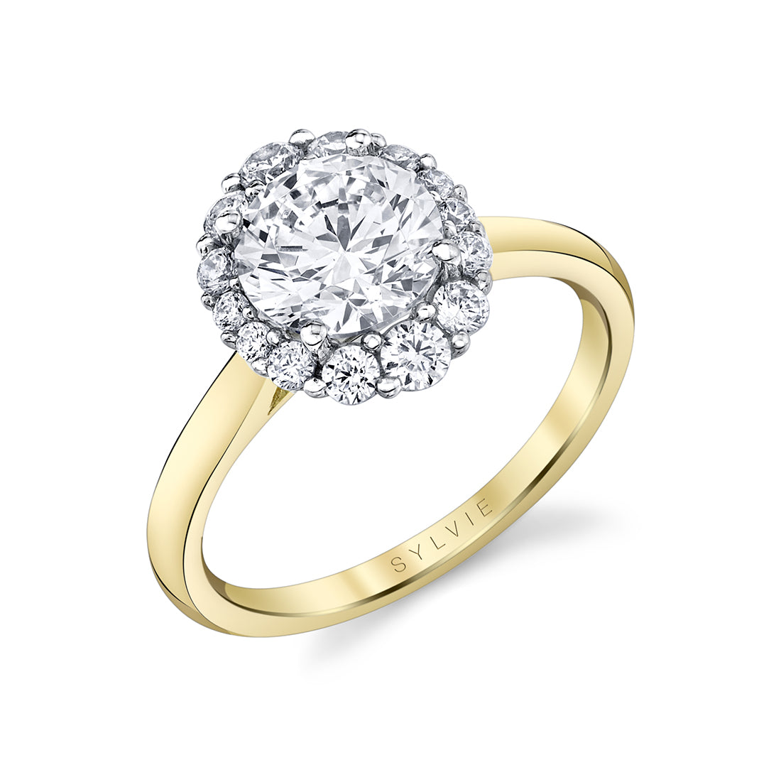 Round Cut Two Tone Halo Engagement Ring - Jillian
